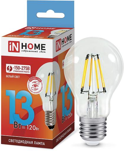 Лампа светодиодная LED-A60-deco 13Вт 230В Е27 4000К 1170Лм прозрачная IN HOME фото 1