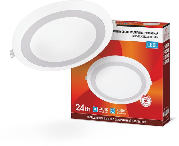 Панель светодиодная встраиваемая круглая RLP-BL 24Вт 230В 4000К 1440Лм 245мм с подсветкой бел INHOME фото 1