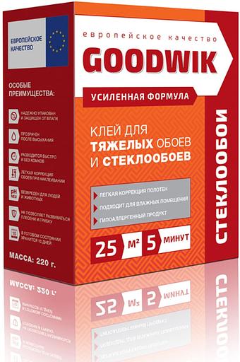 Клей обойный GOODWIK 25 для тяж. и стеклообоев 220гр фото 1