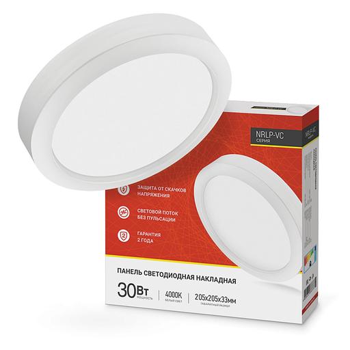 Панель светодиодная накладная круглая NRLP-VC 30Вт 230В 4000К 2400лм 205мм белая IP40 IN HOME фото 1