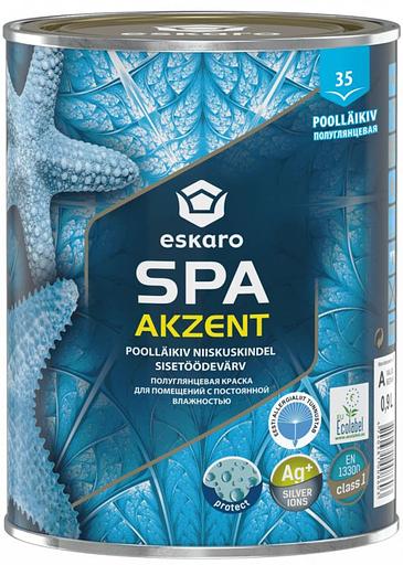 Краска в/д полуглянцевая для помещений с постоянной влажностью "Eskaro Akzent SPA" База А 0,9л фото 1