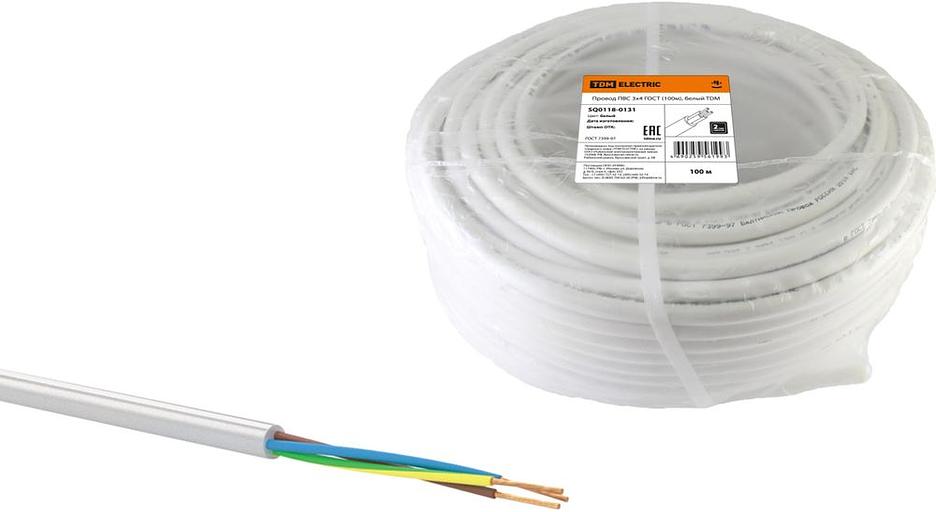 Провод ПВС 3х4 ГОСТ (100м), белый TDM фото 1