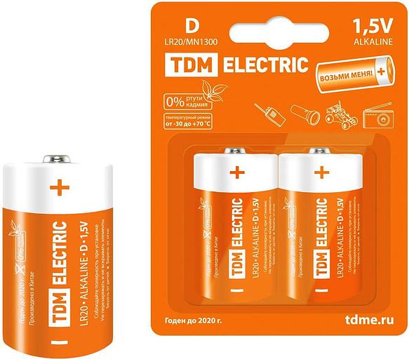 Элемент питания LR20 D Alkaline 1,5V BP - 2 шт TDM фото 1
