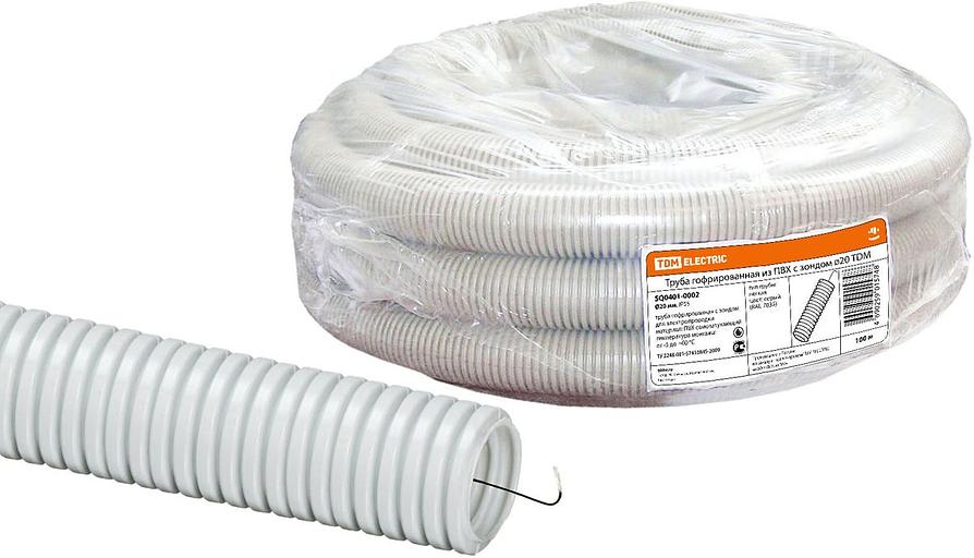 Труба гофрированная ПВХ d 20 с зондом (100м) легкая TDM фото 1
