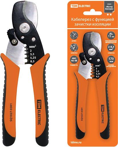 Кабелерез (Al до Ø11 мм.) с функц. зачистки изол., CR-V сталь, 170 мм, серия "МастерЭлектрик" TDM фото 1