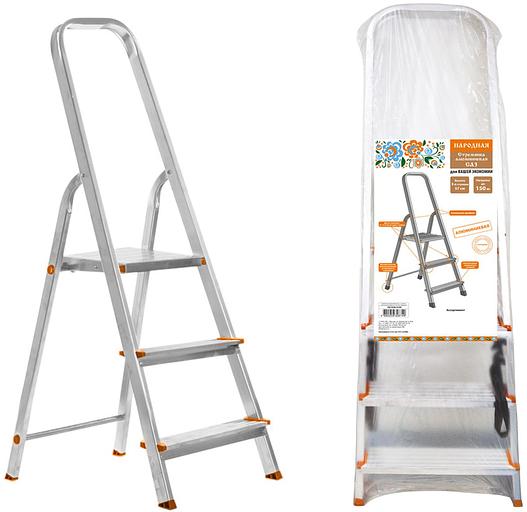 Стремянка алюминиевая СА3, 3 ступени, усиленный профиль h=570 мм, Народная фото 1