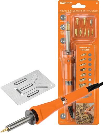 Набор для выжигания "Мастер", паяльник 30Вт, 230В, 9 насадок, подставка TDM фото 1