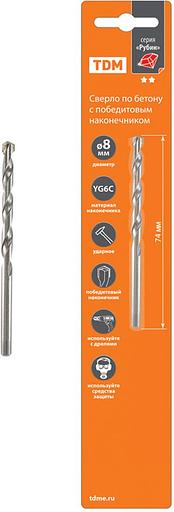 Сверло по бетону, ударное, 4×74 мм, победит. након, цилиндр. хвост "Рубин" TDM фото 1
