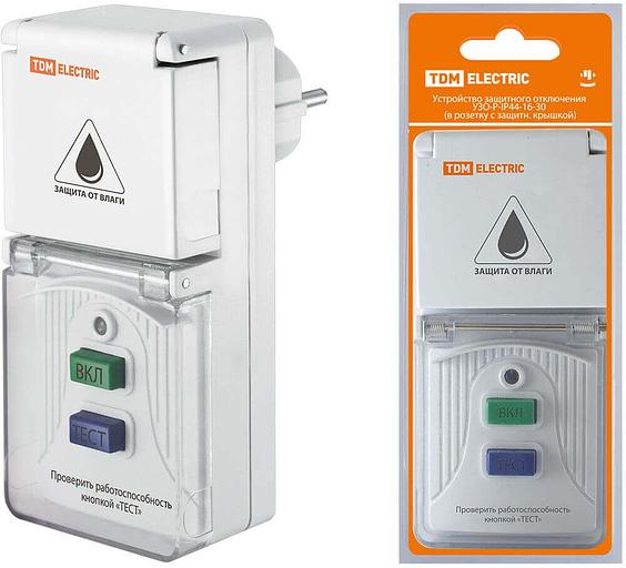 УЗО-Р-IP44-16-30 (в розетку с защ. крышк.) 16А 30мА IP44 TDM фото 1