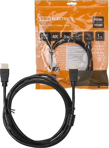Кабель "АВК 4" HDMI - HDMI, v2.0, позолоченные контакты, с ферритами, 3 метра, TDM фото 1