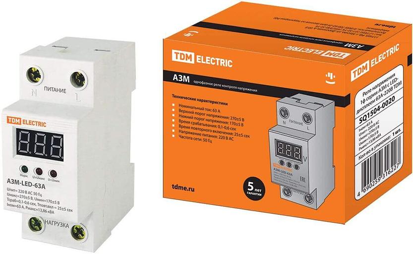 Реле напряжения 1ф серии АЗМ-LED с LED-дисплеем 63А-230В TDM фото 1