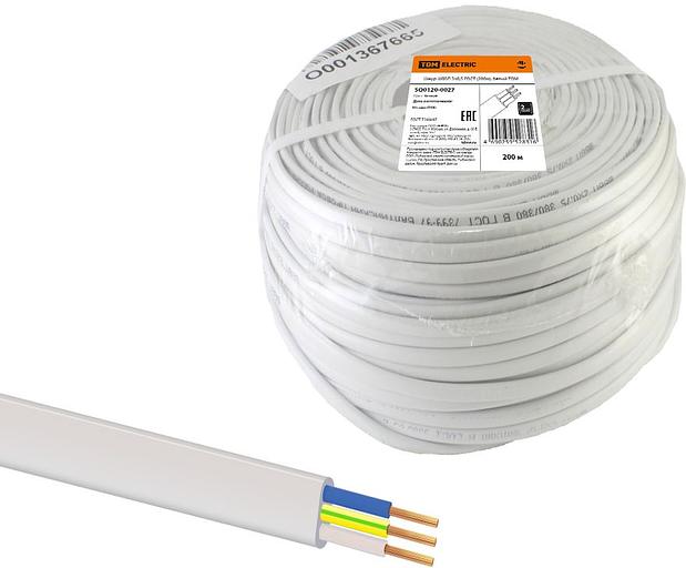 Шнур ШВВП 3х0,5 ГОСТ (200м), белый TDM фото 1