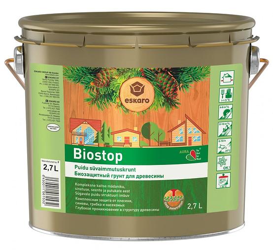 Биозащитный грунт для древесины "Eskaro Biostop" б/цв. 2,7л фото 1