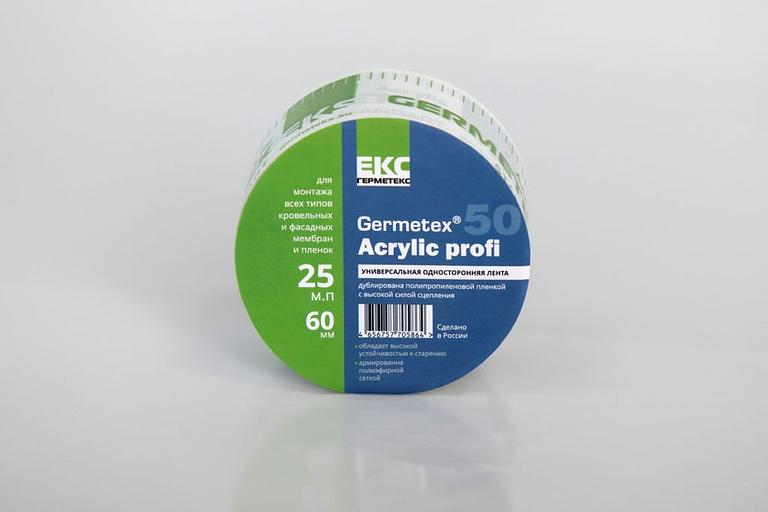 Клейкая лента армированная 25мх60мм 50мкм для кровельных, фасадных мембран и пленок Germetex Acrylic фото 1
