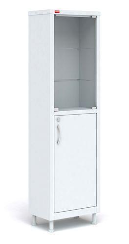 Шкаф металлический медицинский одностворчатый, со стеклом, 1750х600х400 мм фото 1