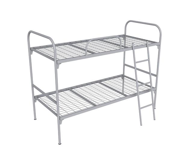 Кровать металлическая для рабочих и строителей, с лестницей и ограждением, 2064х907х1640 мм фото 1