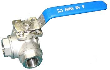 Кран шаровой трехходовой вн/вн G1/4" ABRA-BV15-008 Ду8 Ру40 L-порт фото 1