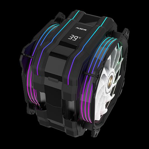 Кулер для процессора Alseye M120D Plus II, 2х120мм, 700~1900rpm, 4-pin, Al+Cu, черный/ARGB, 73.7CFM, 38дБ, 6-PIPE, TDP 200Вт, LCD-дисплей, INTEL 1700/1200/115x/2011/2066/1366, AMD AM5/AM4, никелированное основание, программный мониторинг температуры (M120DB-PLUS-II) фото 2