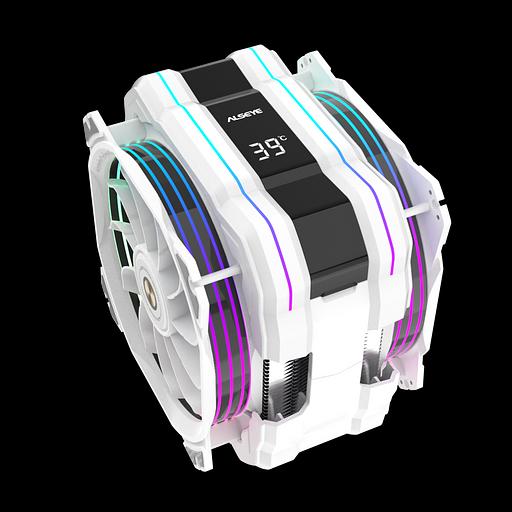 Кулер для процессора Alseye M120D Plus II, 2х120мм, 700~1900rpm, 4-pin, Al+Cu, белый/ARGB, 73.7CFM, 38.2дБ, 6-PIPE, TDP 200Вт, LCD-дисплей, INTEL 1700/1200/115x/2011/2066/1366, AMD AM5/AM4, никелированное основание, программный мониторинг температуры (M120DW-PLUS-II) фото 1