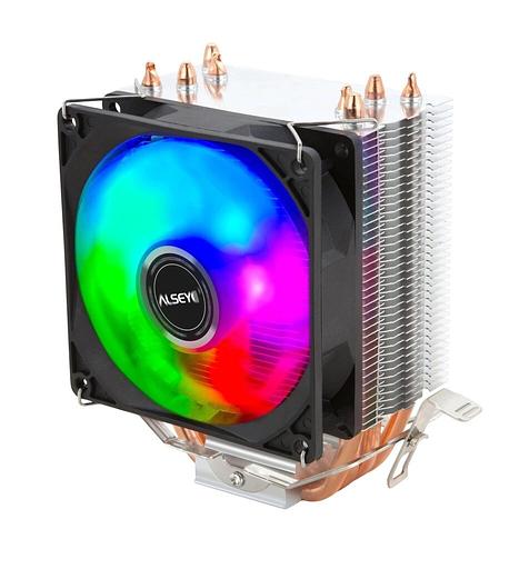 Кулер для процессора Alseye AM90, 1х92мм, 2300rpm, 3-pin, Al+Cu, серебристый/RGB, 43.8CFM, 26дБ, 4-PIPE, TDP 125Вт, INTEL 1200/115x/775/1366, AMD AM3(+)/AM2(+)/FM2(+)/FM1 фото 1