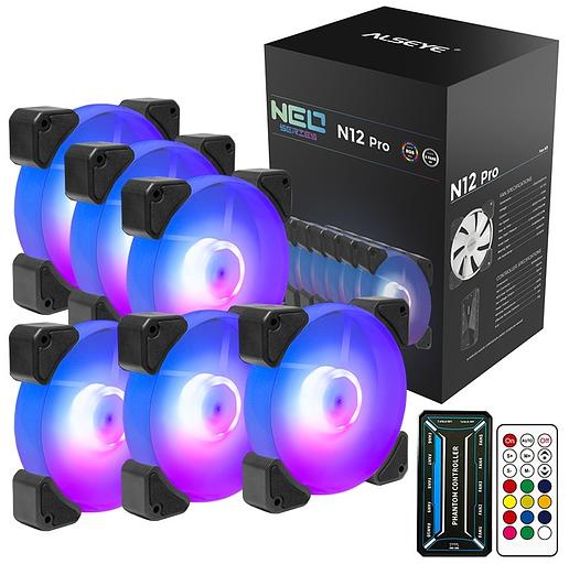 Набор из 6 вентиляторов Alseye N12 PRO, 120мм, 1300rpm, 6-pin, белый/ARGB, 41.5CFM, 24.8дБ, 10-канальный контроллер, пульт ду (N12PRO) фото 1