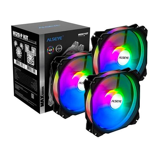 Вентилятор Alseye M120-P KIT, 3x120мммм, 800~1700rpm, 4-pin, черный/ARGB, 66CFM, 35дБ (AS.04.01.0034) фото 1