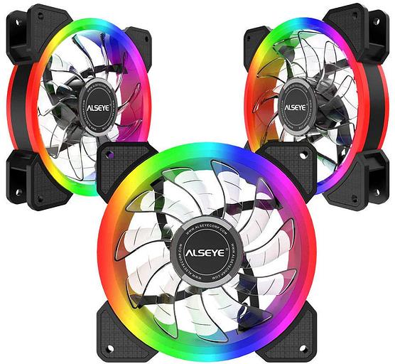 Вентилятор Alseye CRLS-300DS, 3x120мммм, 700~1500rpm, 3-pin+Molex, черный/ARGB, 62CFM, 30дБ, 2 ленты, контроллер (AS.11.0014) фото 1