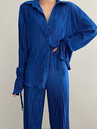 Женский турецкий костюм-пижама Seven плиссированный, синий ОПТ фото 1