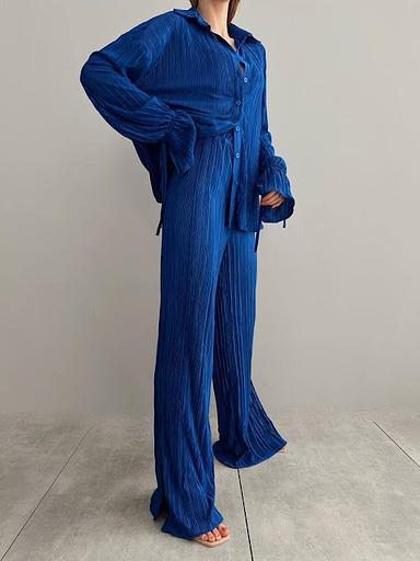 Женский турецкий костюм-пижама Seven плиссированный, синий ОПТ фото 2