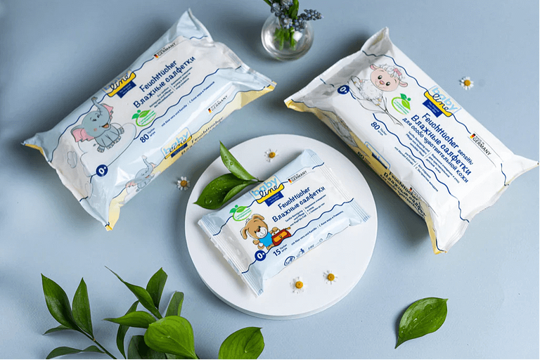 Набор влажных салфеток Babyline с алоэ вера и ромашкой 80+80 шт ОПТ фото 6