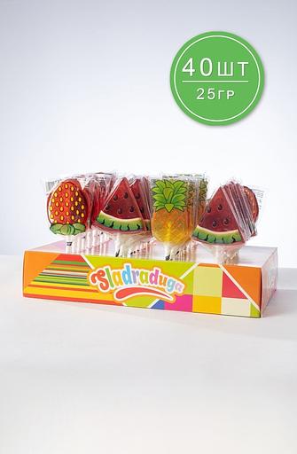 Карамель на палочке Sladraduga 40х25 г со вкусом ананаса, арбуза, клубники фото 1