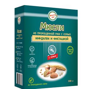 Мюсли из пророщенной ржи ВкусноЕМ с солью, миндалём и фисташкой 300 г ОПТ фото 1