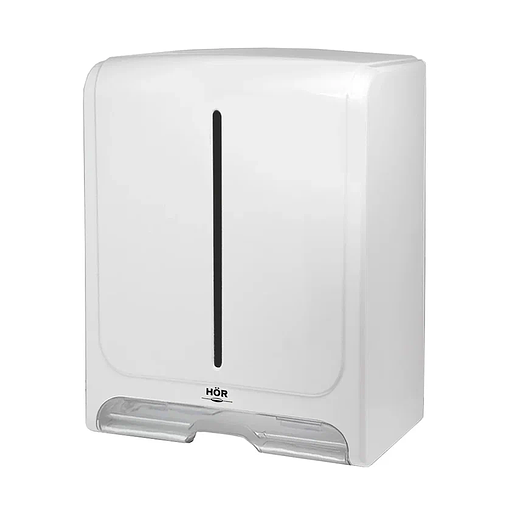 HOR Диспенсер для бумажных полотенец T1 Стандарт, корпус белый, нижнее стекло прозрачное, универс. система сложения (Z(C) / V(ZZ)) опт фото 1