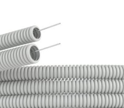 Труба гофрированная ПВХ гибкая легкая d 40 мм с протяжкой сер. (уп. 20 м) DKC 91940 фото 1