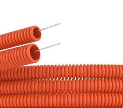 Труба гофрированная ПНД гибкая тяжелая d 25 мм с протяжкой оранж. (уп. 50 м) DKC 71525 фото 1