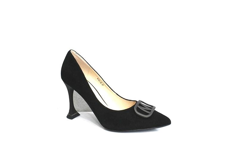 Туфли женские, чёрные, натуральная замша, каблук 9,5 см. фото 1