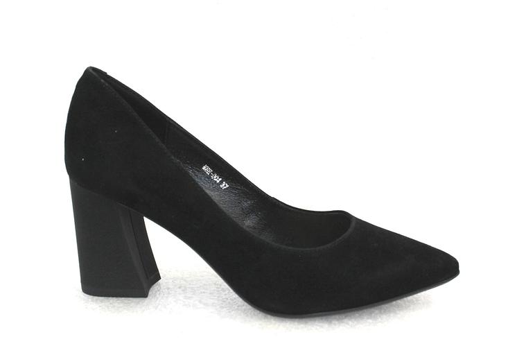 Туфли женские, чёрные, натуральная замша, каблук 8 см. фото 1