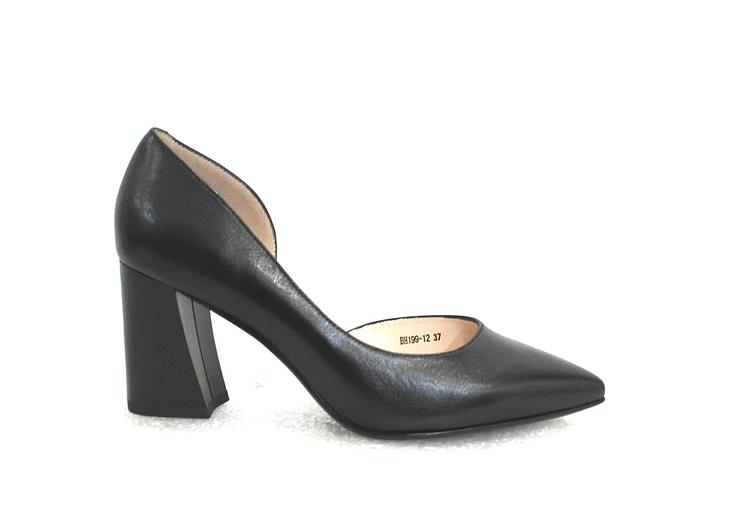 Туфли женские, чёрные, натуральная кожа, каблук 8 см фото 1