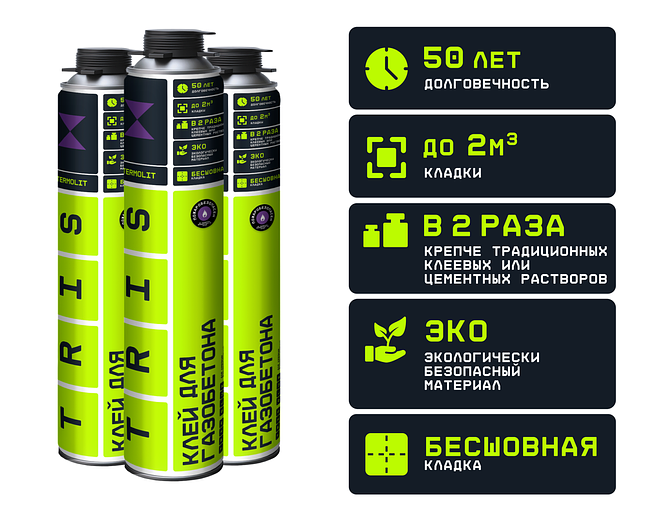 Клей пена для газобетона Termolit 1000мл Tris фото 1