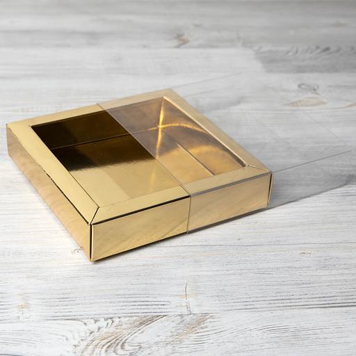 Коробка для конфет с крышкой ПЭТ золото 15х15х3 см фото 1