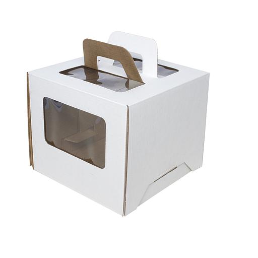 Коробка для торта 4 окна с ручками мгк 18х18х15 см фото 1