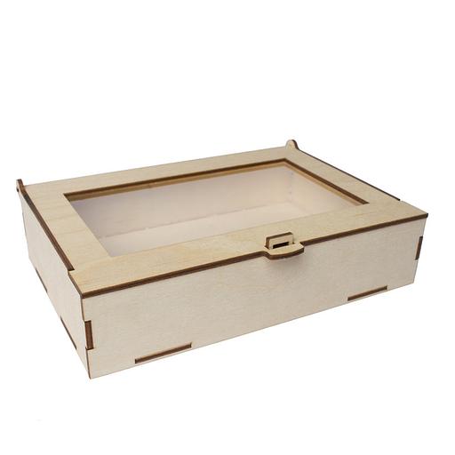 Коробка с окном 14х10,5х2,5 см фанера фото 1