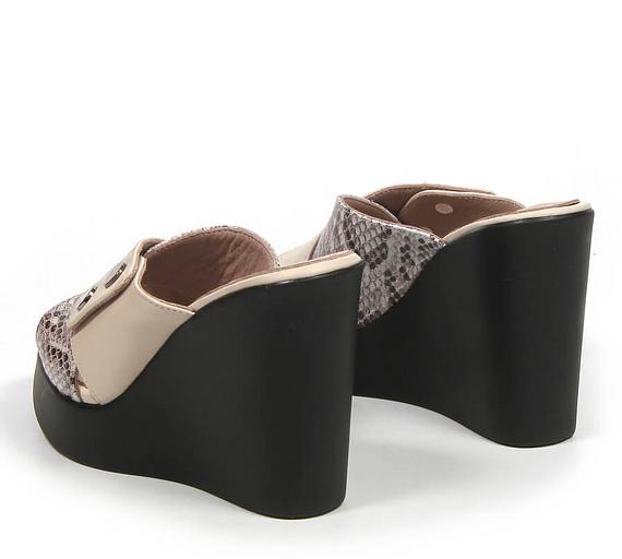 Сабо женские TAIS из натуральной кожи на танкетке, арт.2023-34 бежевый ОПТ фото 4