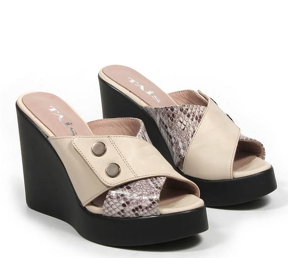 Сабо женские TAIS из натуральной кожи на танкетке, арт.2023-34 бежевый ОПТ фото 5