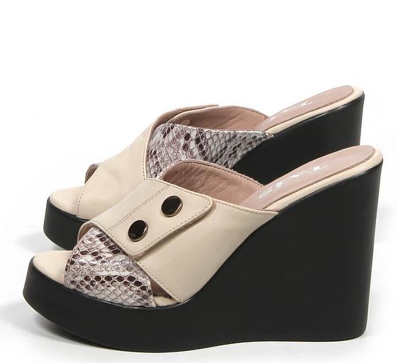 Сабо женские TAIS из натуральной кожи на танкетке, арт.2023-34 бежевый ОПТ фото 6