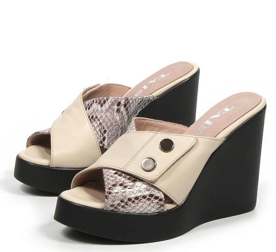 Сабо женские TAIS из натуральной кожи на танкетке, арт.2023-34 бежевый ОПТ фото 7