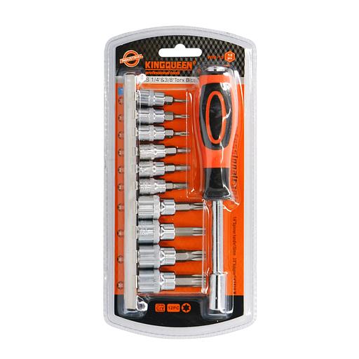 Набор бит (TORX) 1/4 и 3/8 с воротком 150 мм 12 предметов KINGQUEEN WIB-15 фото 1