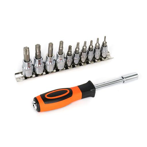 Набор бит (TORX) 1/4 и 3/8 с воротком 150 мм 12 предметов KINGQUEEN WIB-15 фото 2