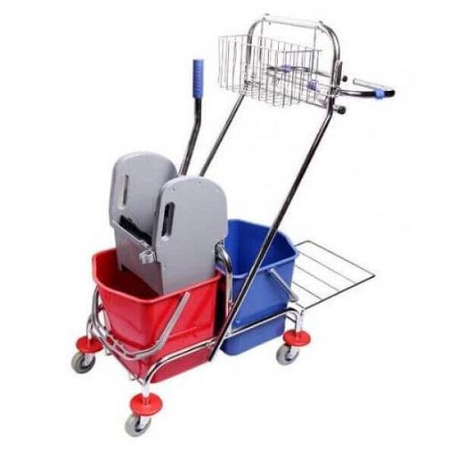 Тележка уборочная двухведерная 2х17 литров, держатель мешка для мусора, металлическая корзинка, отжим, Н0209 фото 1