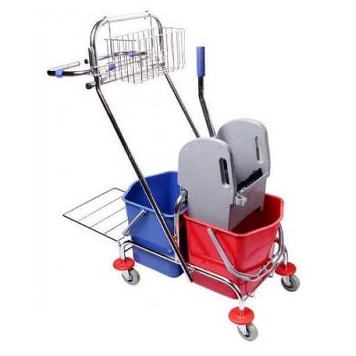 Тележка уборочная двухведерная 2х17 литров, держатель мешка для мусора, металлическая корзинка, отжим, Н0209 фото 2